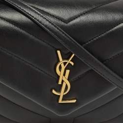 Pre Owned Saint Laurent Black Matelassé Leather Mini Loulou Shoulder Bag
