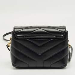Pre Owned Saint Laurent Black Matelassé Leather Mini Loulou Shoulder Bag
