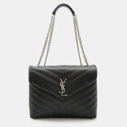 Pre Owned Yves Saint Laurent Lulu Medium Chain Shoulder Bag In Y-Quilted Leather Black