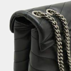 Pre Owned Yves Saint Laurent Lulu Medium Chain Shoulder Bag In Y-Quilted Leather Black