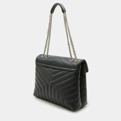 Pre Owned Yves Saint Laurent Lulu Medium Chain Shoulder Bag In Y-Quilted Leather Black