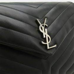 Pre Owned Yves Saint Laurent Lulu Medium Chain Shoulder Bag In Y-Quilted Leather Black
