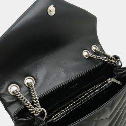 Pre Owned Yves Saint Laurent Lulu Medium Chain Shoulder Bag In Y-Quilted Leather Black