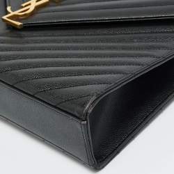Pre Owned Saint Laurent Black Chevron Leather Large Monogram Envelope Shoulder Bag