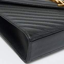 Pre Owned Saint Laurent Black Chevron Leather Large Monogram Envelope Shoulder Bag