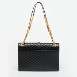 Pre Owned Saint Laurent Black Chevron Leather Large Monogram Envelope Shoulder Bag
