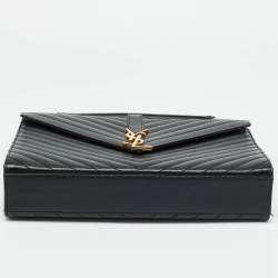 Pre Owned Saint Laurent Black Chevron Leather Large Monogram Envelope Shoulder Bag