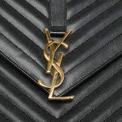 Pre Owned Saint Laurent Black Chevron Leather Large Monogram Envelope Shoulder Bag