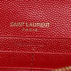 Pre Owned Saint Laurent Red Matelassé Leather Cassandre Wallet on Chain