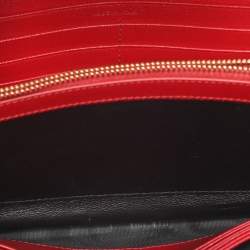 Pre Owned Saint Laurent Red Matelassé Leather Cassandre Wallet on Chain