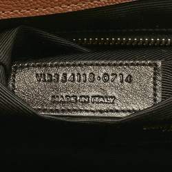 Pre Owned Saint Laurent Brown Chevron Leather Large Monogram Envelope Shoulder Bag