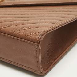 Pre Owned Saint Laurent Brown Chevron Leather Large Monogram Envelope Shoulder Bag