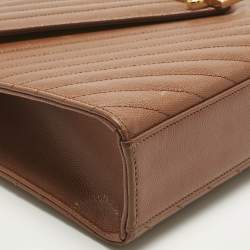 Pre Owned Saint Laurent Brown Chevron Leather Large Monogram Envelope Shoulder Bag