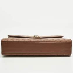 Pre Owned Saint Laurent Brown Chevron Leather Large Monogram Envelope Shoulder Bag
