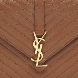 Pre Owned Saint Laurent Brown Chevron Leather Large Monogram Envelope Shoulder Bag