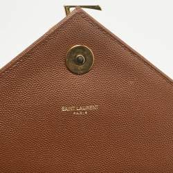 Pre Owned Saint Laurent Brown Chevron Leather Large Monogram Envelope Shoulder Bag