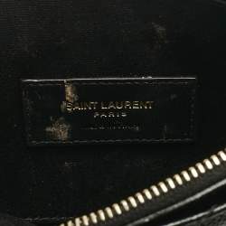 Pre Owned Saint Laurent Black Matelassé Leather Monogram Wristlet Pouch