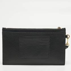 Pre Owned Saint Laurent Black Matelassé Leather Monogram Wristlet Pouch