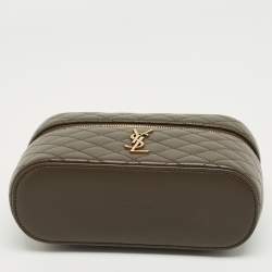 Pre Owned Saint Laurent Olive Green Quilted Leather Mini Gaby Vanity Bag