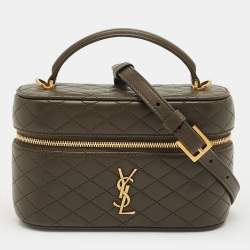 Pre Owned Saint Laurent Olive Green Quilted Leather Mini Gaby Vanity Bag