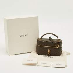 Pre Owned Saint Laurent Olive Green Quilted Leather Mini Gaby Vanity Bag