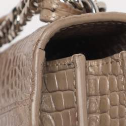 Pre Owned Saint Laurent Taupe Croc Embossed Leather Medium Sunset Shoulder Bag