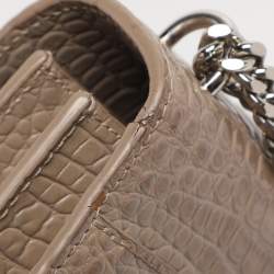 Pre Owned Saint Laurent Taupe Croc Embossed Leather Medium Sunset Shoulder Bag
