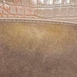 Pre Owned Saint Laurent Taupe Croc Embossed Leather Medium Sunset Shoulder Bag