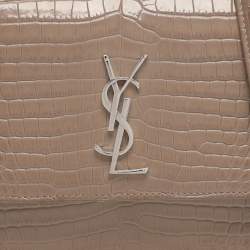 Pre Owned Saint Laurent Taupe Croc Embossed Leather Medium Sunset Shoulder Bag