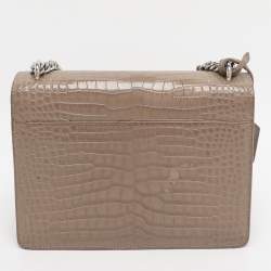Pre Owned Saint Laurent Taupe Croc Embossed Leather Medium Sunset Shoulder Bag