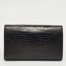 Pre Owned Saint Laurent Black Croc Embossed Leather Kate Clutch