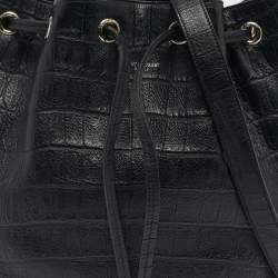 Pre Owned Saint Laurent Black Croc Embossed Leather Emmanuelle Bucket Bag