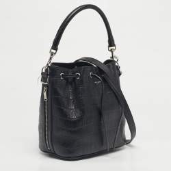 Pre Owned Saint Laurent Black Croc Embossed Leather Emmanuelle Bucket Bag
