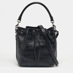 Pre Owned Saint Laurent Black Croc Embossed Leather Emmanuelle Bucket Bag