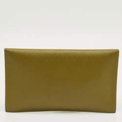 Pre Owned Saint Laurent Olive Green Leather Uptown Clutch