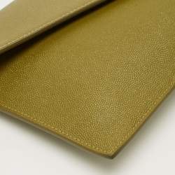 Pre Owned Saint Laurent Olive Green Leather Uptown Clutch