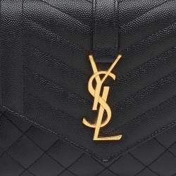Pre Owned Saint Laurent Black Leather Monogram Envelope Pouch Clutch