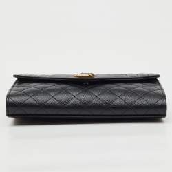 Pre Owned Saint Laurent Black Leather Monogram Envelope Pouch Clutch