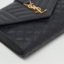 Pre Owned Saint Laurent Black Leather Monogram Envelope Pouch Clutch