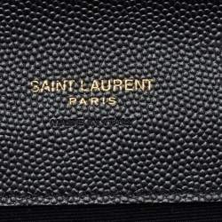 Pre Owned Saint Laurent Black Leather Monogram Envelope Pouch Clutch