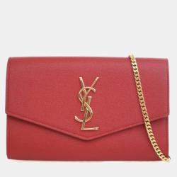Pre Owned Saint Laurent Calfskin Uptown Chain Wallet