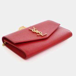 Pre Owned Saint Laurent Calfskin Uptown Chain Wallet