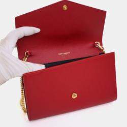 Pre Owned Saint Laurent Calfskin Uptown Chain Wallet