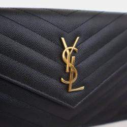Pre Owned Saint Laurent Grained Calfskin Cassandre Envelope Wallet On Chain (WOC)