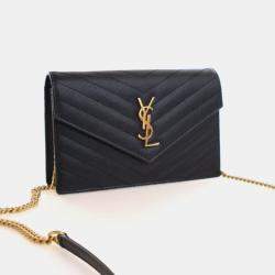 Pre Owned Saint Laurent Grained Calfskin Cassandre Envelope Wallet On Chain (WOC)