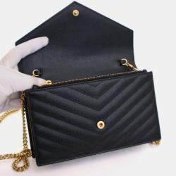 Pre Owned Saint Laurent Grained Calfskin Cassandre Envelope Wallet On Chain (WOC)