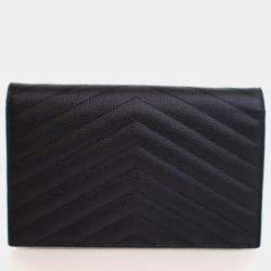 Pre Owned Saint Laurent Grained Calfskin Cassandre Envelope Wallet On Chain (WOC)