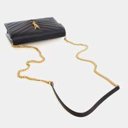Pre Owned Saint Laurent Grained Calfskin Cassandre Envelope Wallet On Chain (WOC)
