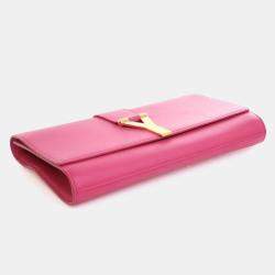 Pre Owned Saint Laurent Pink Calfskin Y Ligne Clutch
