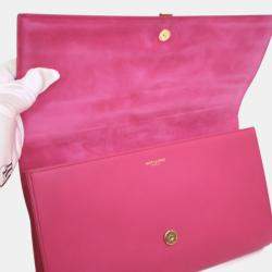 Pre Owned Saint Laurent Pink Calfskin Y Ligne Clutch